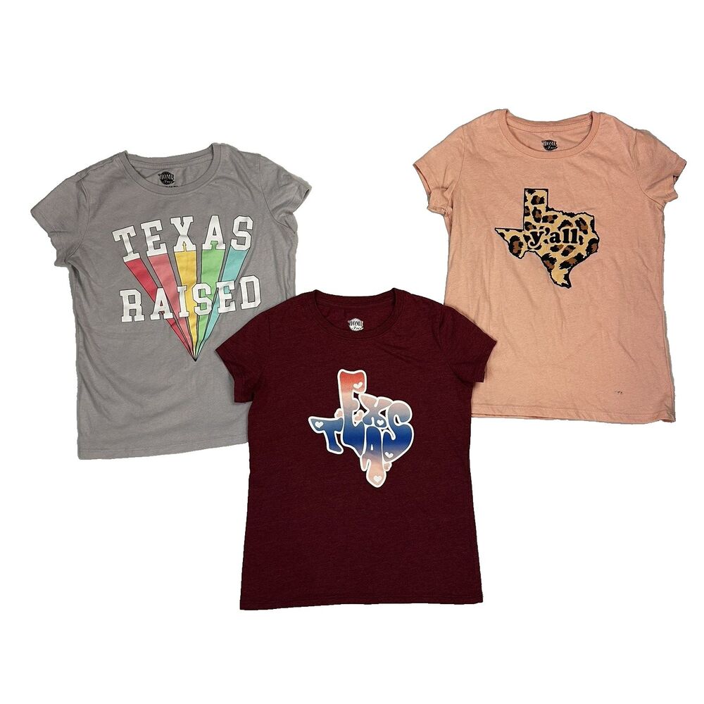 Lot of 3 Girls Home Free Tee Shirts Sz L 10/12 Texas Themed Leopard Colorful
